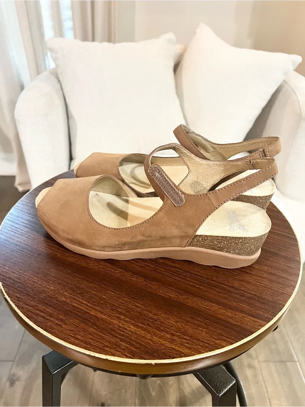 Dansko Tan Nubuck Leather Open Toe Wedge Sandals EU 40 US 9.5-10